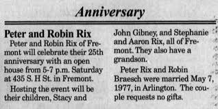 Peter and Robin Rix 25th anniversary