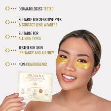 BRAWNA 24K Gold Hydrogel Under Eye Mask Patch with Vitamin C, Caffeine,  Callagen, Peptides, Hyaluronic Acid