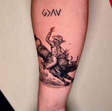 yeehaw but make it spooky☠️💀🐂🐂 thank you for the trust david😇 . . .  #customtattoo #illustrative #illustrativetattoos #cooltattoos #edgytattoo  #tattooartist #virginiatattooartist #cowboystyle #bullrider