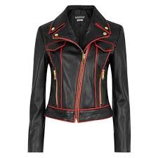 Womens Leather Jackets Boutique Moschino Black And Red Leather Biker J Liked On Leather Jacket Women Fashion Red Leather Jackets Women Leather Jackets Women