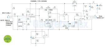 The input levels can be set by potentiometers p1 or p3. 4 Channel 2 Band Equalizer Mixer Unit Gadgetronicx
