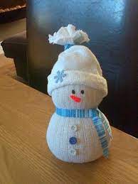 Auch die winterzeit ist eine tolle bastelzeit. Kleiner Weisser Schneemann Mit Einem Blauen Schal Und Drei Lila Und Weissen Kno Schneemann Basteln Schneemann Basteln Weihnachten Schneemanner Aus Socken Basteln