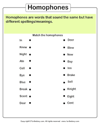 Second Grade Homophone Word Match Worksheet In 2020 Homophones Worksheets Homophones Words Homophones