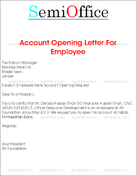 Bank Account Opening Letter For Company Employee | Semioffice.com