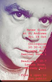 Tomorrow! Join us in welcoming the brilliant Peter Gizzi. Colloquium  starting 10:30 in Younger Hall, public reading 5:30pm in Lawson room.