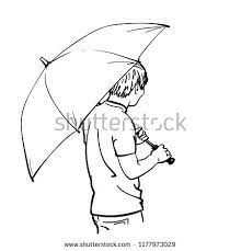Vector Sketch Of Asian Man With Umbrella Hand Drawn Linear Illustration Vector Sketch Man With Umbrella Drawing Techniques