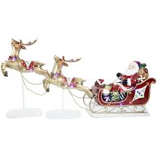 Santa sleigh reindeer blue landscape silhouette. Indoor Outdoor Santa Sleigh And Flying Reindeer 3 Piece Set With Long Lasting Led Lights Overstock 29716321