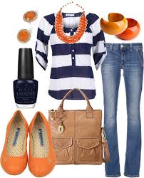 Casual Outfits Orange Navy Fashionista Trend Fashion Casual Outfits