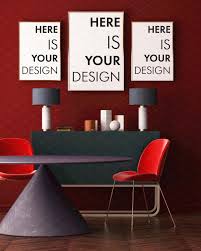 Download Mockup Poster With A Dining Table In 2020 Poster Mockup Room Wall Art Dark Blue Walls PSD Mockup Templates