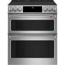 Cafe 30 In 6 7 Cu Ft Smart Slide In Double Oven Electric Range With Convection In Stainless Steel Ces750p2ms1 The Home Depot Gas Range Double Oven Double Oven Electric Range Double Oven Range