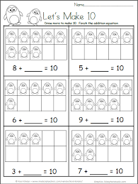 free kindergarten math worksheets for winter make 10 penguins made by teachers