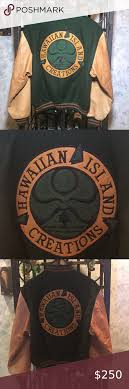 Vintage Hawaiian Island Creations Letterman Jacket Vintage Hawaiian Olive Green Bomber Jacket Embroidered Leather Jacket