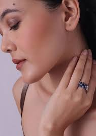 Square large Organic Texture Silver Cocktail Ring