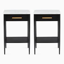 Features elegantly tiered mangassa piet printed marble nightstand combines antiqued brass with white marble that is screen printed with a mondrian inspired pattern. Metalwork Nightstand With Marble Top