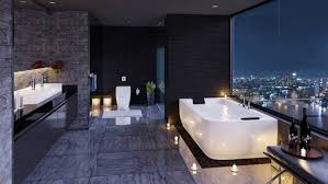 Luxury open master bathroom with freestanding oval bathtub , arc floor lamp and clear glass windows. Brabbu Introduces You The Most Luxury Bathrooms Inspirations Amazing Bathroom Design 2 Brabbu Design Forces