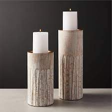 Unfinished candlesticks wooden pillar candle holder church candle holders. Notch Mango Wood Pillar Candle Holders Cb2