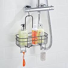 Mdesign Etagere De Douche Sans Percage Valet De Douche A Suspendre Avec Panier De Rangement Et 4 Crochets Etagere Douche Serviteur De Douche Panier Rangement