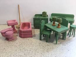 Antique Wood Strombecker Doll House Furniture Miniatures Bathroom Kitchen Set How To Antique Wood Dollhouse Furniture Doll Furniture