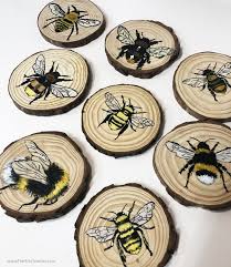 Painting Bees On Wood Slices Art Club The Arty Teacher Wood Slice Art Art Club Painting On Wood