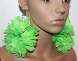 Lime Green Flower Hoop Earrings| Diva Earrings| Tropical Earrings|  Statement Earrings| Clip-on Earrings| Spring Earrings