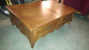 Crafted of birch with an oval top and curved apron. Ethan Allen Large Coffee Table Solid Wood W 4 Drawers Long Valley Traders