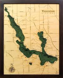 Walloon Lake 3 D Nautical Wood Chart 16 X 20 Dark Frame