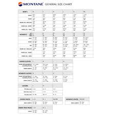 Montane Size Chart Coastal Sports