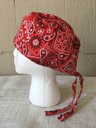 Red Bandana Pattern Scrub Cap Surgery Cap Scrub Caps Scrub Hat Surgical Hat Surgical Cap Or Cap Bandana Pattern Scrub Hats Scrub Caps