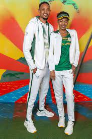 South africa play in green jerseys with a gold collar and trim, white shorts and green socks. Pictures Sascoc Unveil Team Sa Kit For Tokyo Olympics Paralympics Sport