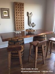 Copper Table Top Mounted On Antique Whiskey Barrels Ccw Design 67 Click On Website Link For More Views A Barrel Table Diy Wine Barrel Table Copper Top Table