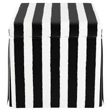 Black And White Striped Storage Ottoman Carla Skirted Storage Ottoman Brush Cabana Black Cloth Co Black Ottoman Storage Ottoman Ottoman