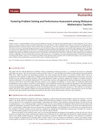 Pdf Fostering Problem Solving And Performance Assessment Among Malaysian Mathematics Teachers