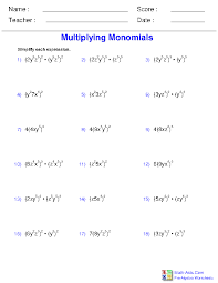 Pre Algebra Worksheets Monomials And Polynomials Worksheets