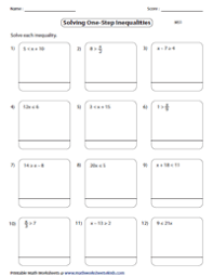 One Step Inequalities Worksheets