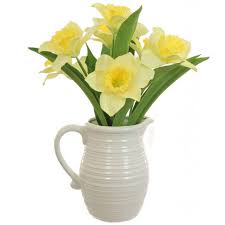 Our range of paper, plastic and silk flowers are perfect for a handmade wedding or low maintenance floral arrangements around. Daffodils In Ceramic Jug Artificial Flower Arrangements
