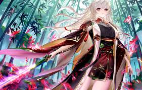 The craze for anime is rapidly leveling up among entertainment lovers. Wallpaper Look Girl Sword Bamboo Red Eyes Long Hair White Hair Kimono Images For Desktop Section Syonen Download
