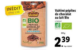 Offre Vahine Pepites De Chocolat Au Lait Bio Chez Lidl