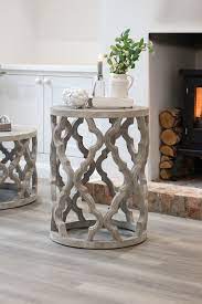 Safavieh solstice round side table in gold/black. Whitewash Fretwork Side Table
