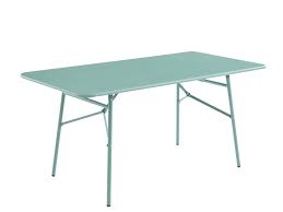 Table pliante carrée idéale sur votre balcon ou en terrasse, élègante avec ensemble de jardin en fer : Table De Jardin Pliante Mirmande Metal L 160cm Vert Amande
