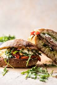 Antipasto Mozzarella Sandwich With Lemony Basil Pesto Half Baked Harvest Recipe Gourmet Sandwiches Mozzarella Sandwich Pesto Sandwich