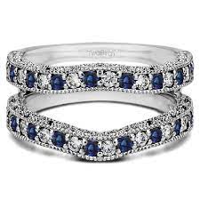 Antique Ring Wrap Guard With Millgrain And Genuine Blue Sapphire By Twobirch Wedding Ring Guard Diamond Wedding Rings Ring Guard