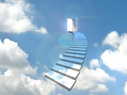 青空のドアに向かってカーブした階段[10361000010]の写真素材 ...