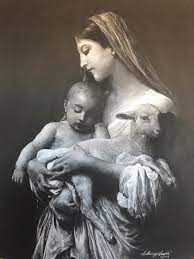 Mother Mary Holds Baby Jesus And Lamb Painting By Ust Art