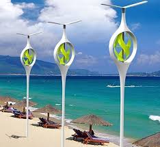 The Onboard Turbine Efficiently Converts Land And Sea Breeze Into Electricity Which Is Then Stored In An Onboard Beach Lamps Alternative Energy Wind Generator