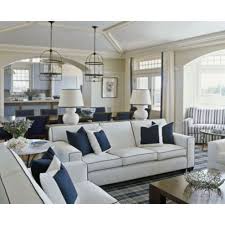White Sofa With Contrast Piping Beach House Living Room Navy Living Rooms Blue And White Living Room