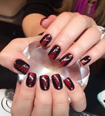 Black And Red Design Nails Black Matte Nails 2019 With Golden Varnish On Short Nails Red Nail Art Designs Black Nail Designs Red Nail Art