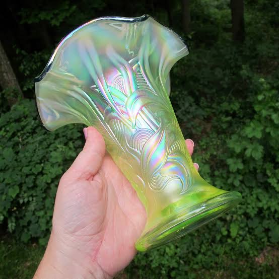 Fenton Topaz Vaseline Opal Cobalt Trim Carnival Glass Vase – Carnival Glass
