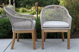 Tna2211 Nautical Rope Teak Dining Chair With Sunbrella Side View Teak Dining Chairs Dining Chairs Outdoor Dining Chairs