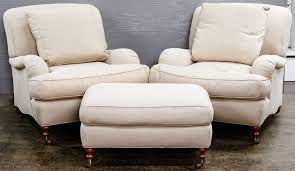 lot 574 upholstered chair and ottoman set including two chairs and an ottoman light beige linen u upholstered chairs chair and ottoman set chair and ottoman