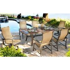 Majorca 7 Piece Outdoor Dining Set With 4 Sling Dining Chairs And 2 Sling Swivel Rocker Chairs And 42 By Outdoor Dining Set Outdoor Furniture Sets Dining Set